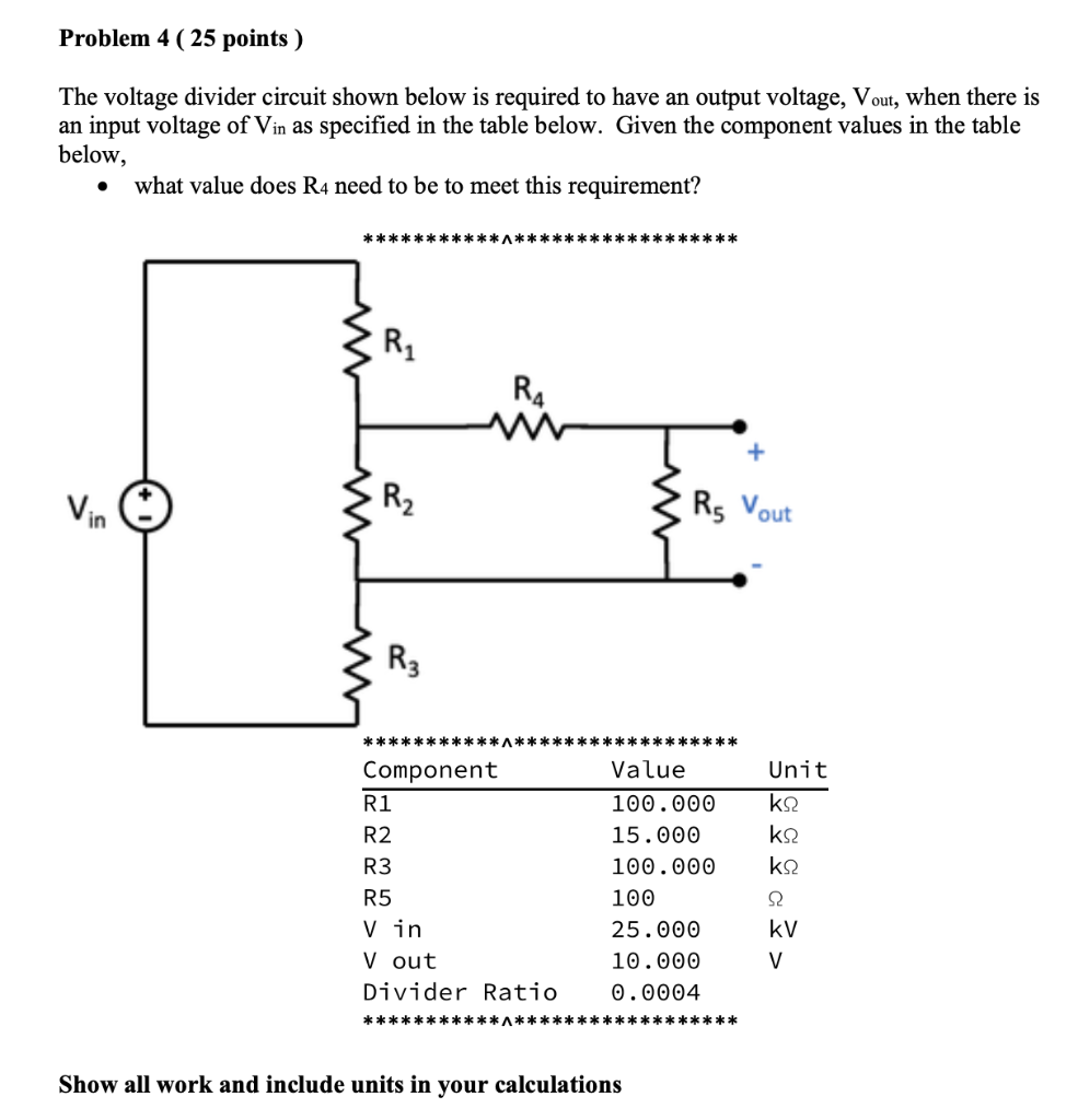 Solved Problem 4 ( 25 points ) The voltage divider circuit | Chegg.com