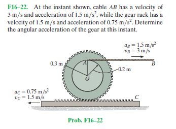 Solved F16-22. At the instant shown, cable AB has a velocity | Chegg.com