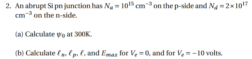 Solved 2. An abrupt Si pn junction has Na=1015 cm−3 on the | Chegg.com