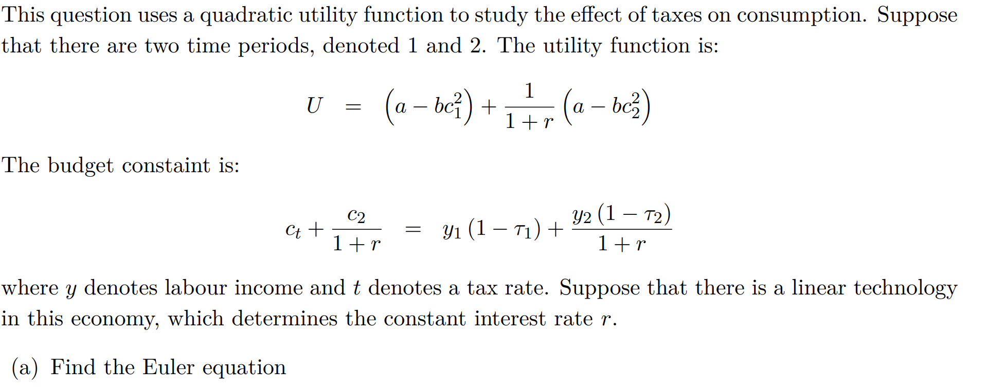 Solved This question uses a quadratic utility function to | Chegg.com