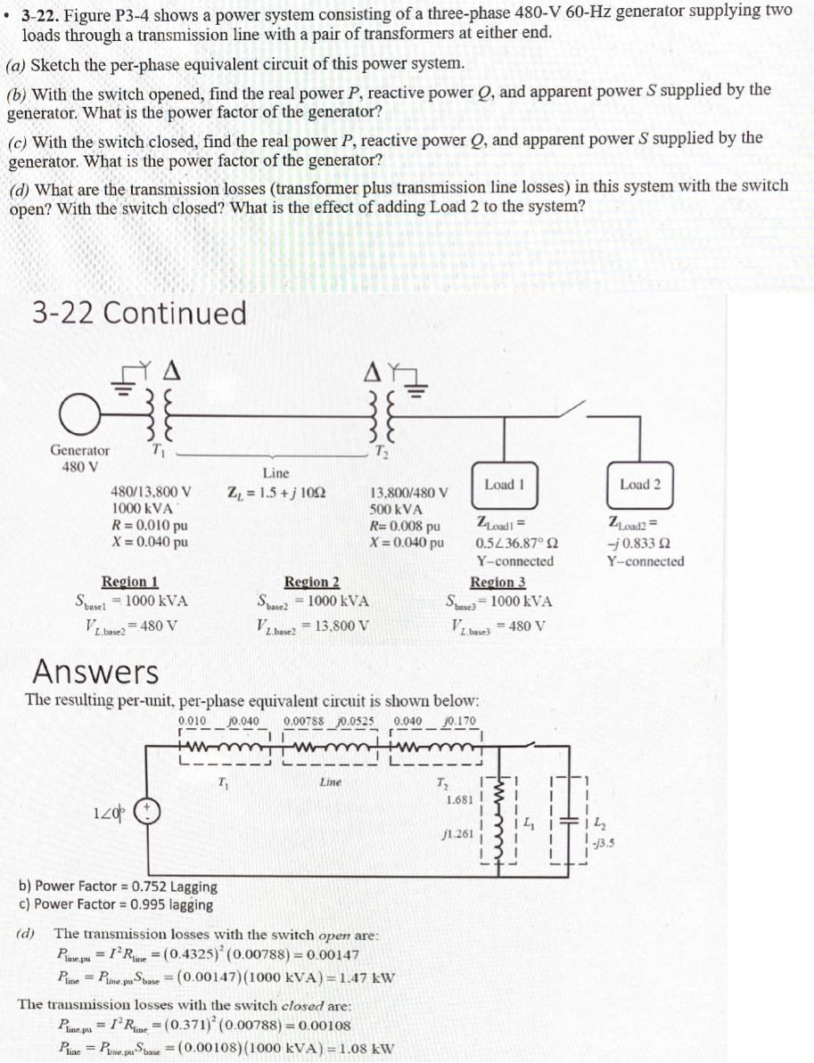 Solved - 3-22. Figure P3-4 Shows A Power System Consisting | Chegg.com