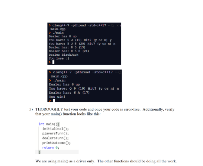 Solved Using c++ to make a blackjack game using | Chegg.com