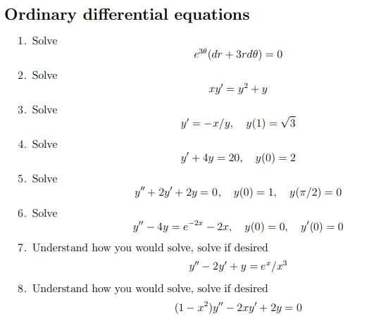 Solved Ordinary differential equations 1. Solve 30 (dr + | Chegg.com