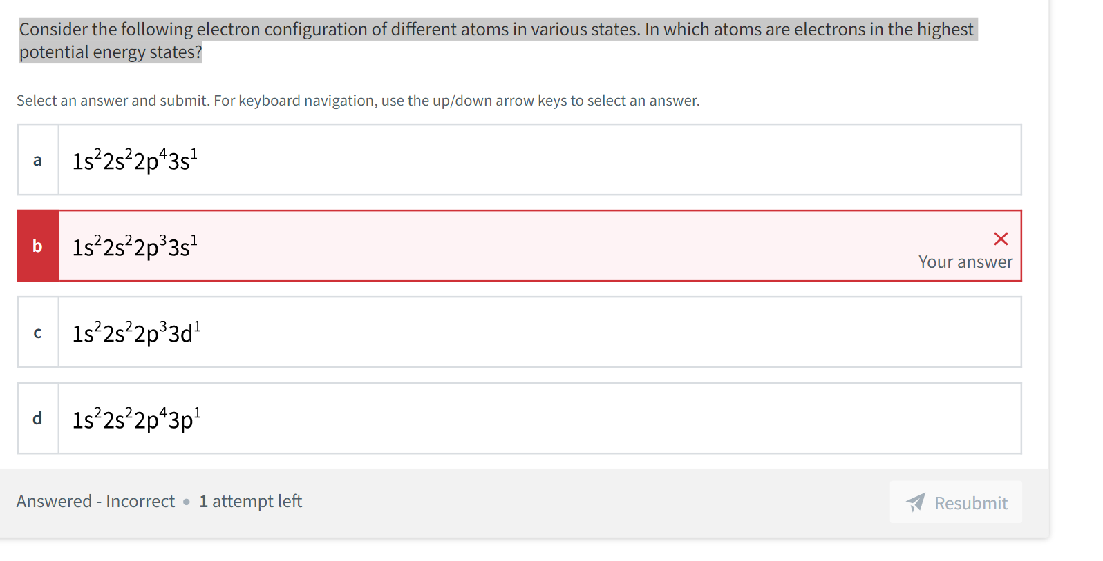 Solved Consider the following electron configuration of | Chegg.com
