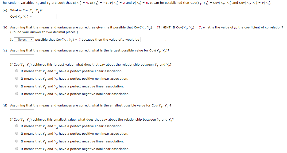 Solved The Random Variables Y And Y2 Are Such That E Y Chegg Com