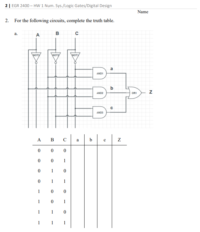 Solved 2 | EGR 2400 - HW 1 Num. Sys./Logic Gates/Digital | Chegg.com