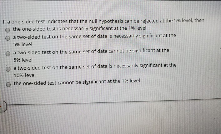 null hypothesis one sided test