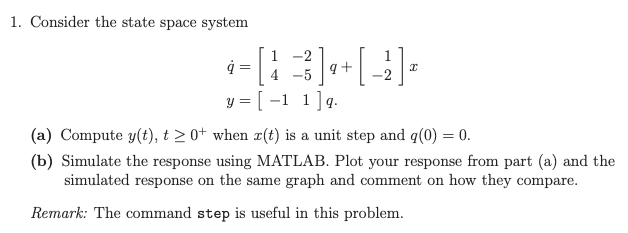 Solved 1. Consider the state space system | Chegg.com