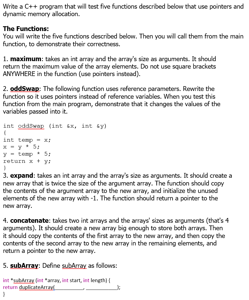 Solved Write a C++ program that will test five functions | Chegg.com