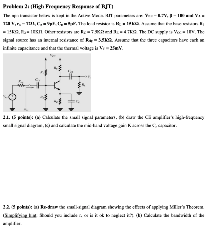 Solved Problem 2 (High Frequency Response of BJT) The npn
