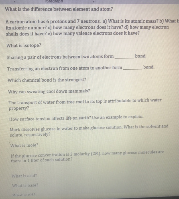 Solved Paragraph What is the difference between element and | Chegg.com