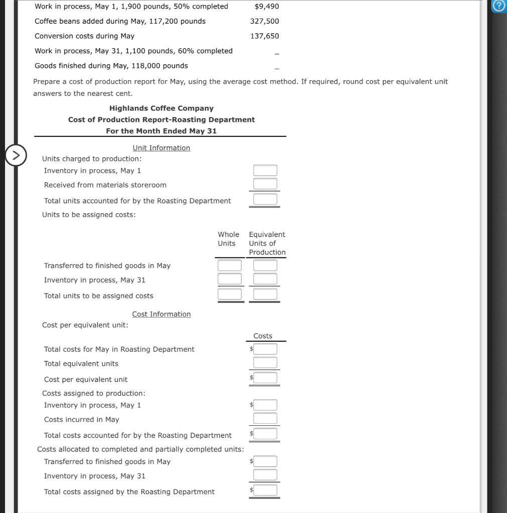 Solved Cost Of Production Report Average Cost Method The 6092