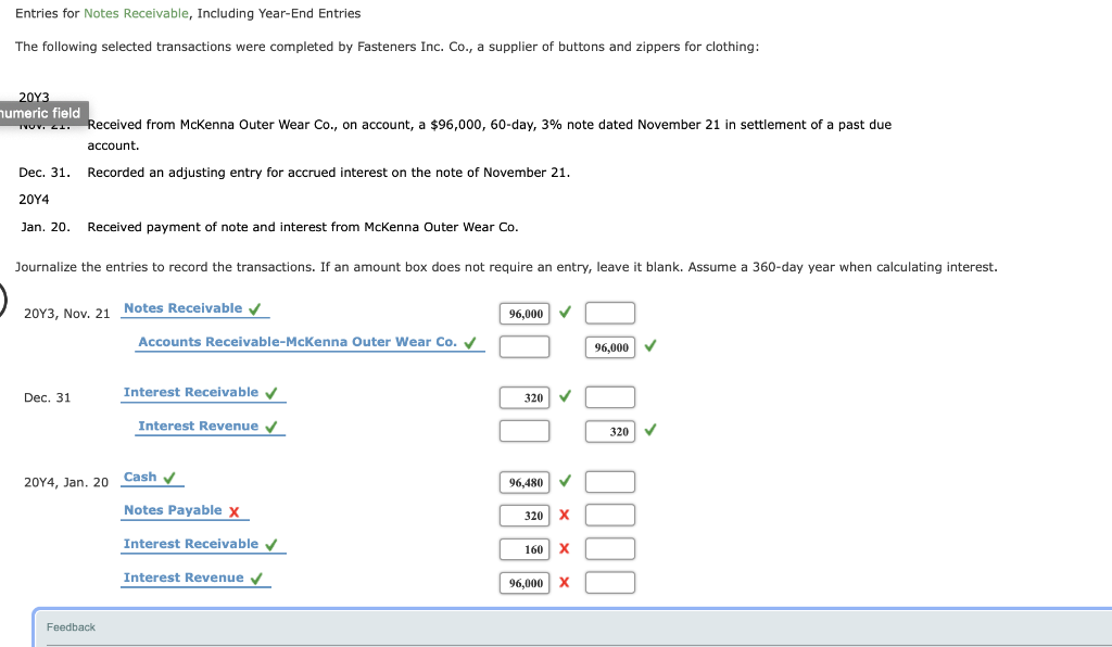 Solved Entries for Notes Receivable, Including YearEnd