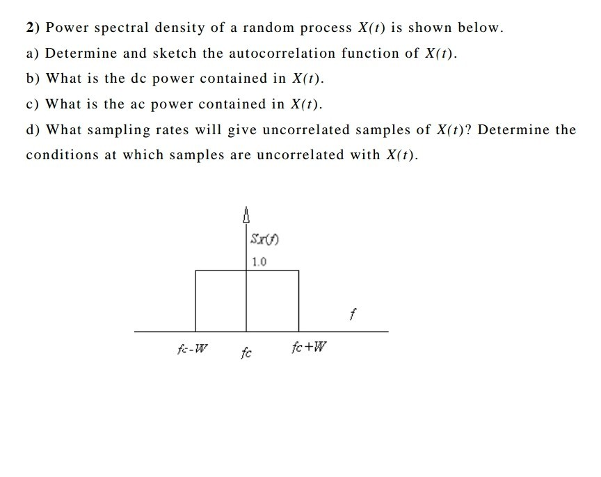 Solved 2) Power spectral density of a random process X(t) is | Chegg.com