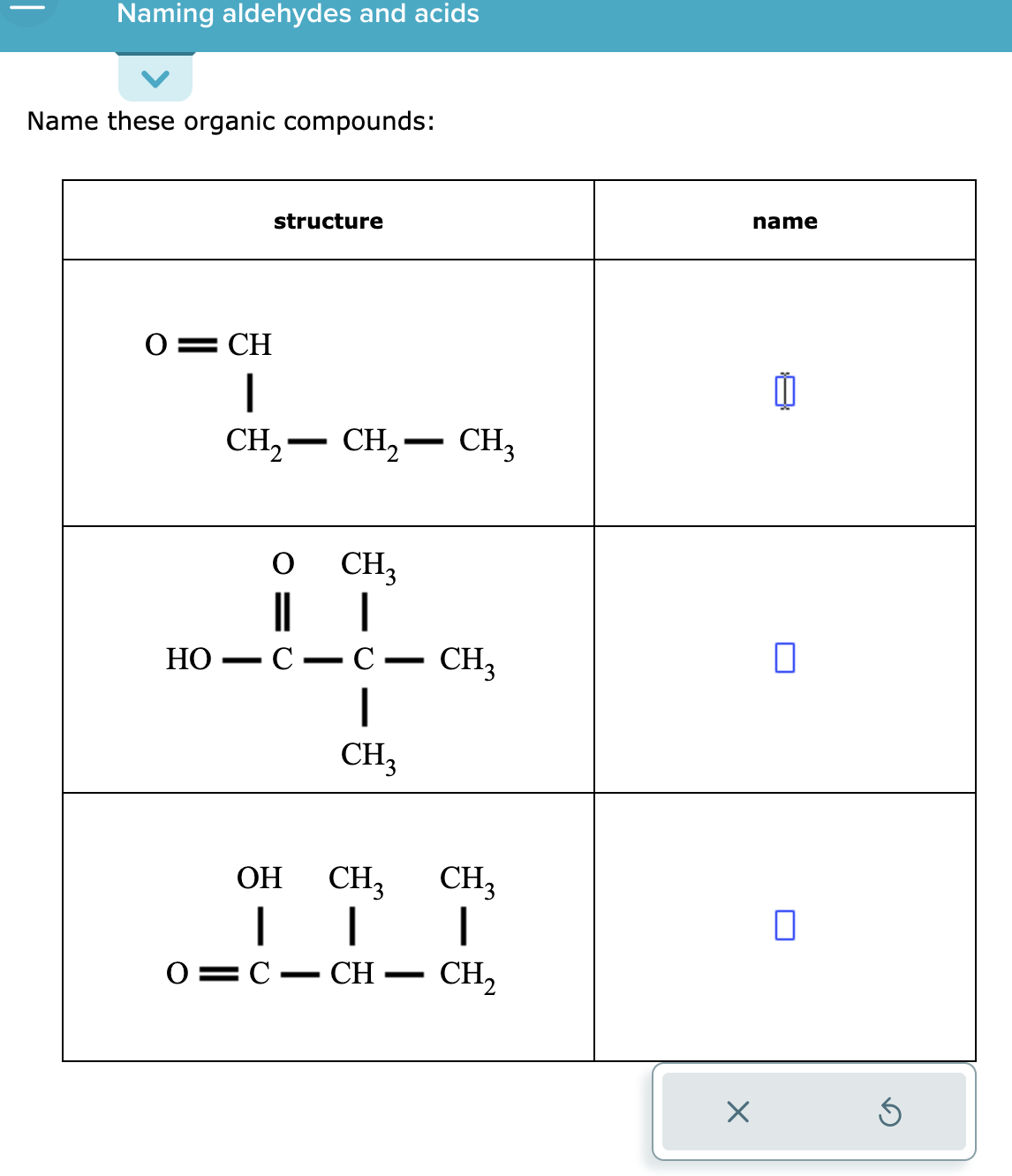 Solved naming aldehydes and acids name these organic chegg