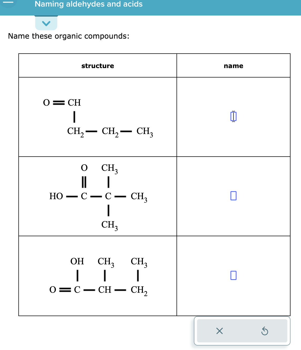 Solved Naming aldehydes and acids Name these organic | Chegg.com