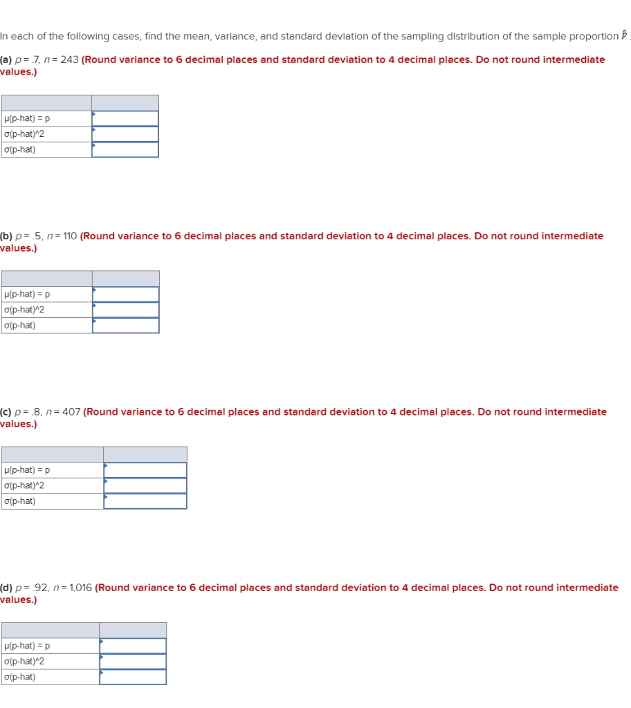 Solved In Each Of The Following Cases Find The Mean Var Chegg Com