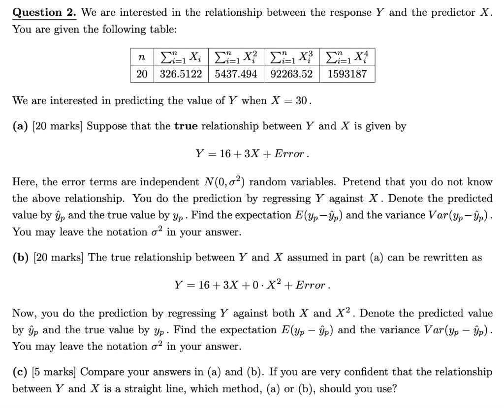 Solved Question 2. We Are Interested In The Relationship | Chegg.com