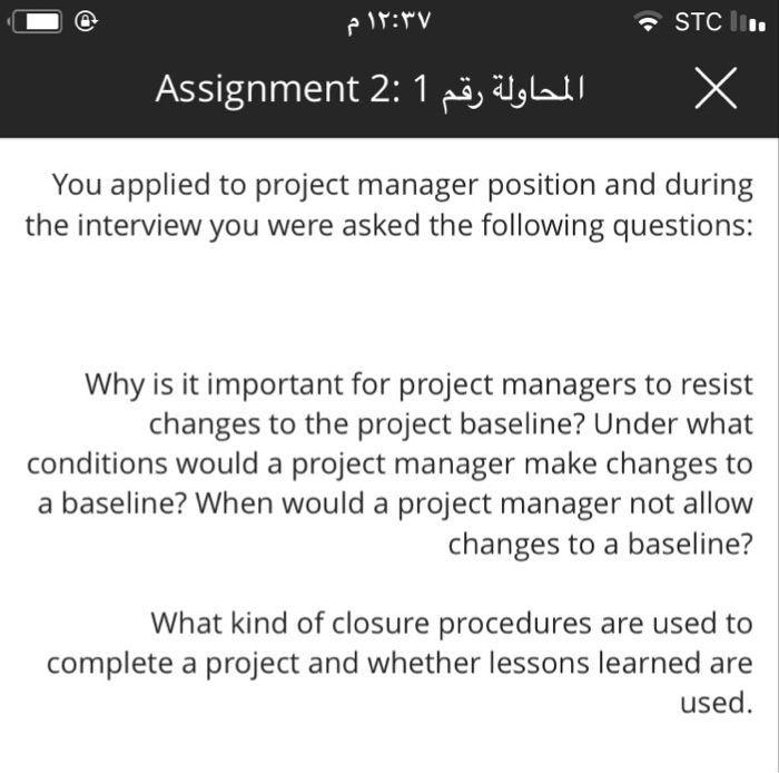 Solved Assignment 2 1 agl 11 You applied to project manager