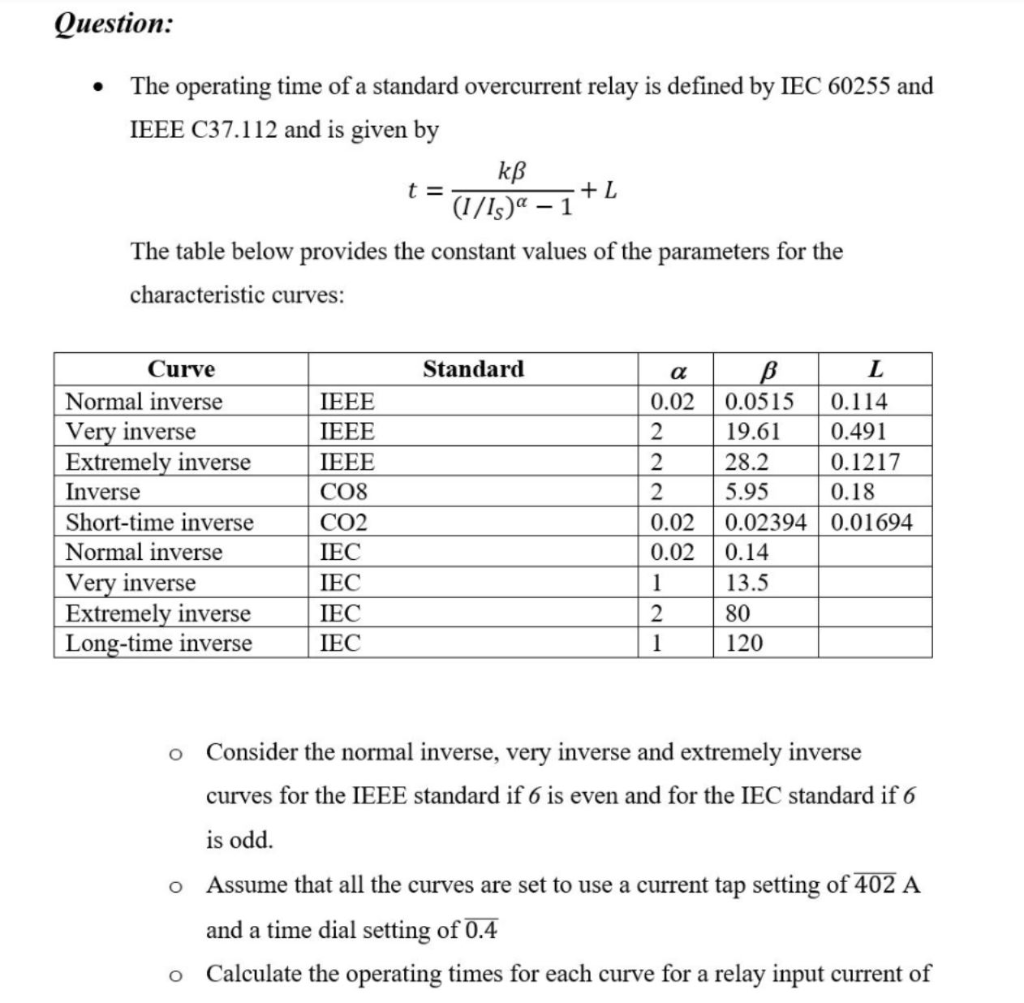 Question The Operating Time Of A Standard Overc Chegg Com