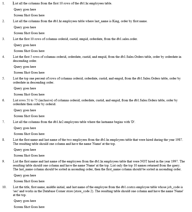 1. 2. 3. 4. 5. 6. List all the columns from the first | Chegg.com