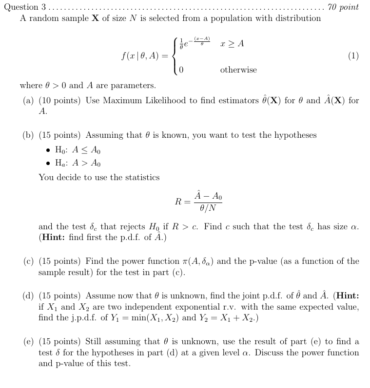 70 Point Question 3 A Random Sample X Of Size N Is Chegg Com