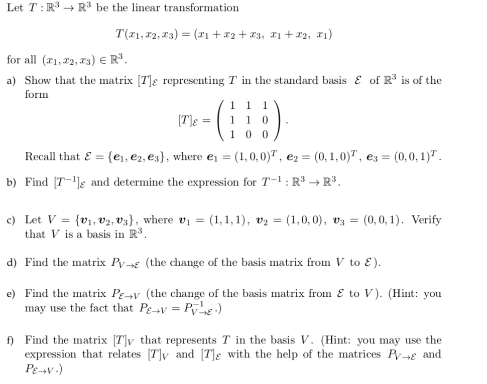 Solved Let T R3 → R3 Be The Linear Transformation T X1 X2