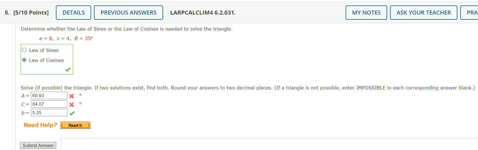 Solved 6. [5/10 Points] DETAILS PREVIOUS ANSWERS | Chegg.com