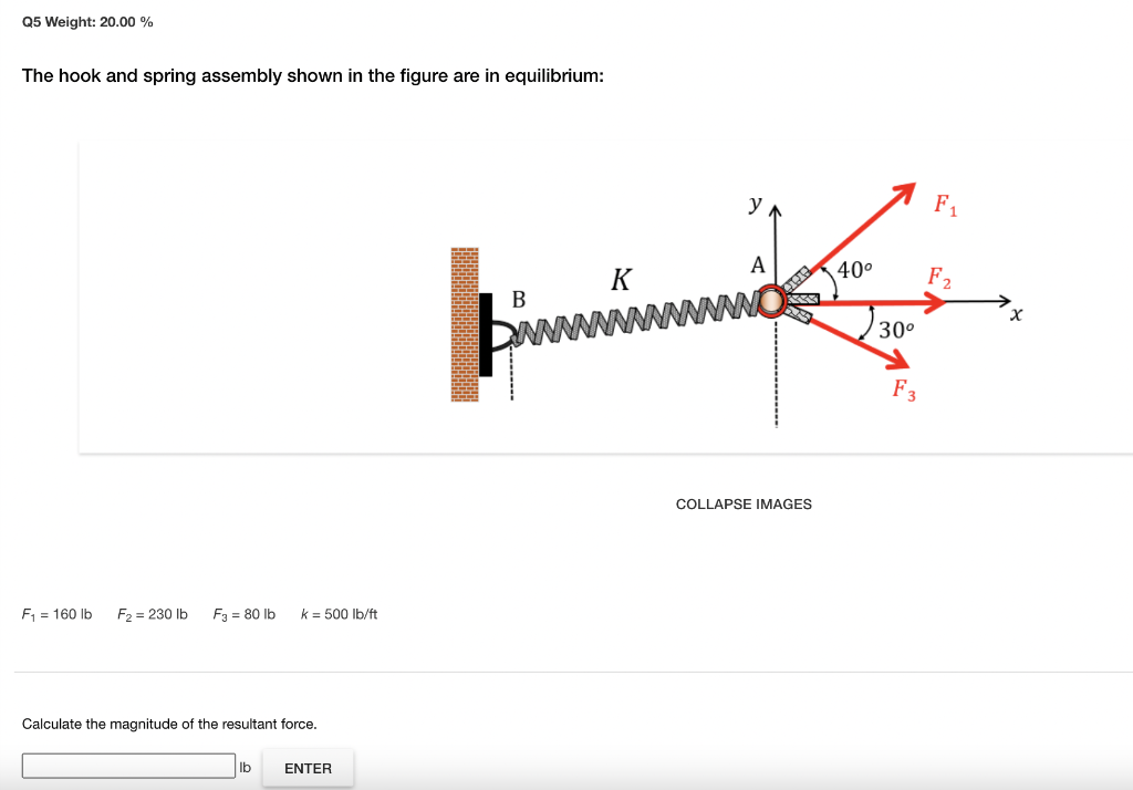 Solved Q5 Weight: 20.00% The hook and spring assembly shown | Chegg.com