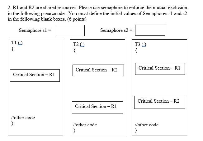Solved 2. R1 and R2 are shared resources. Please use | Chegg.com