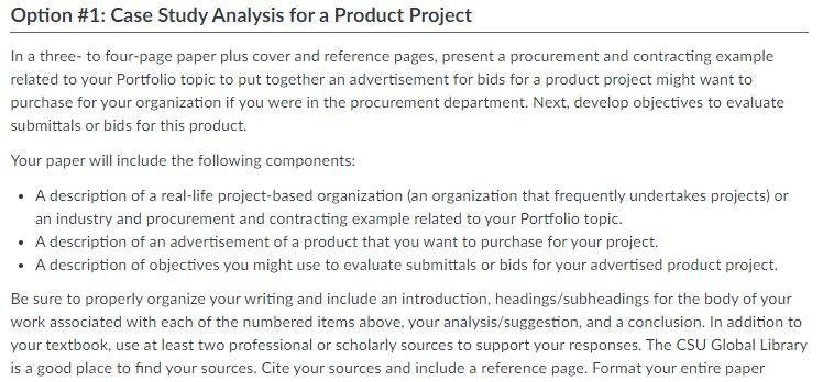 Option #1: Case Study Analysis for a Product Project | Chegg.com