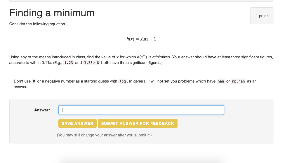 Finding a minimum 1 point Consider the following | Chegg.com