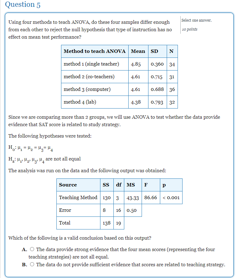 Solved Question 5 Select one answer. 10 points Using four | Chegg.com