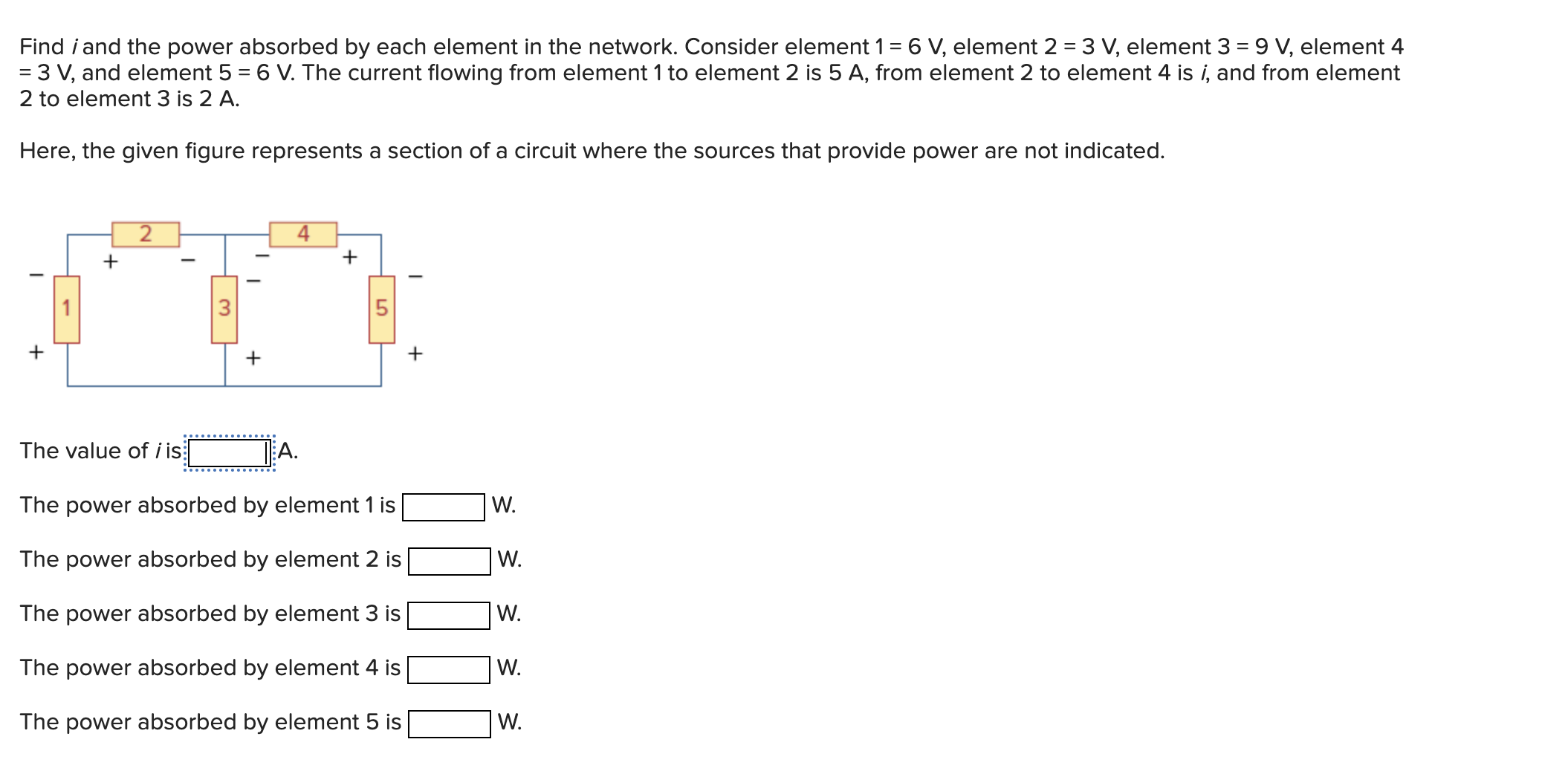 Solved Find i and the power absorbed by each element in the | Chegg.com