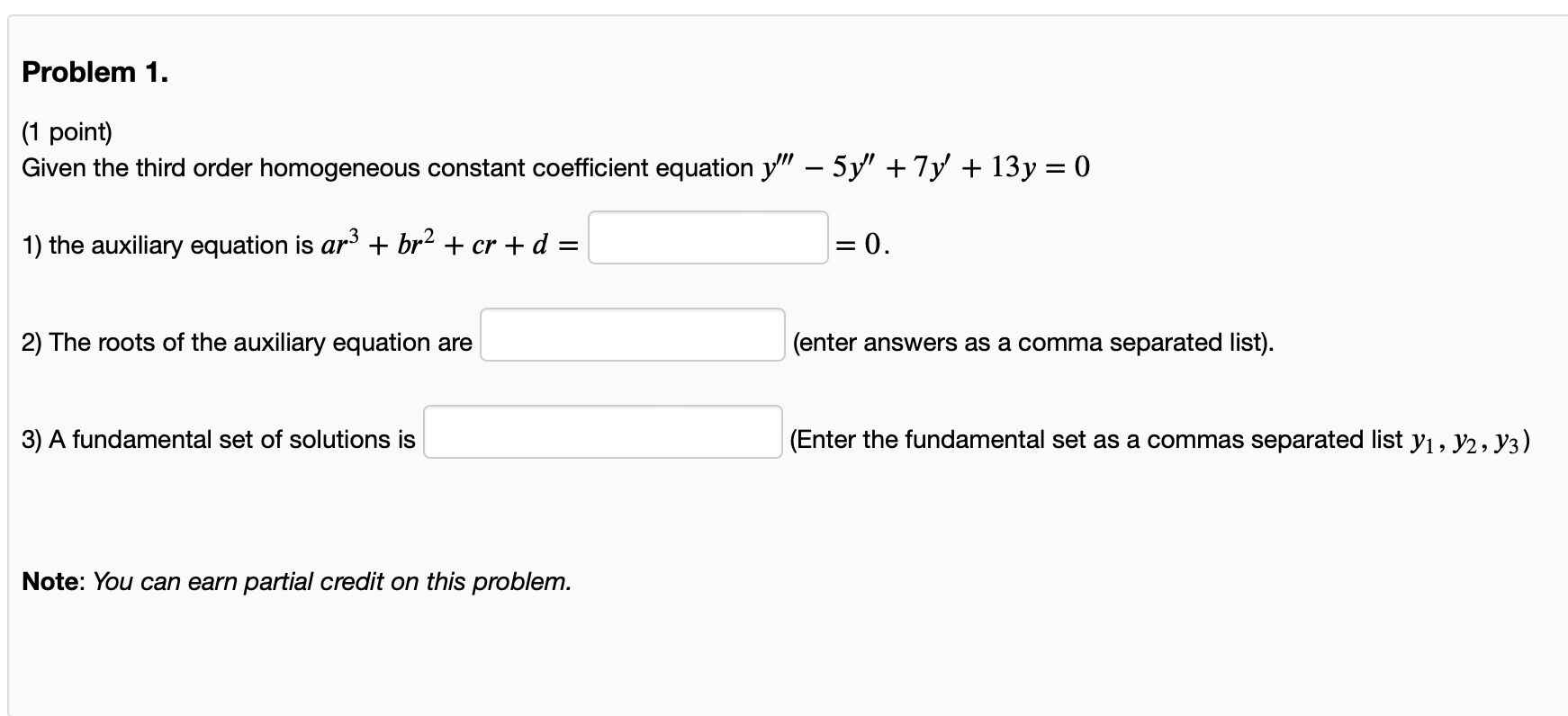 Solved (1 point) Given the third order homogeneous constant | Chegg.com