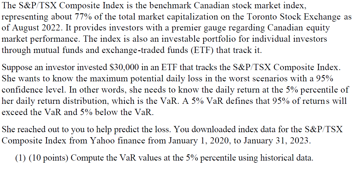 Solved The S\&P/TSX Composite Index Is The Benchmark | Chegg.com