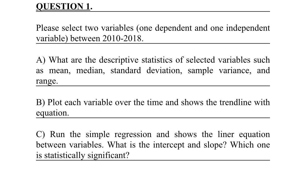 Solved QUESTION 1. Please select two variables (one | Chegg.com