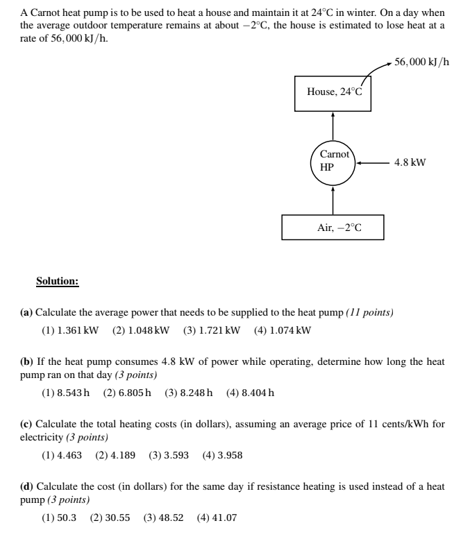 Solved A Carnot Heat Pump Is To Be Used To Heat A House And | Chegg.com