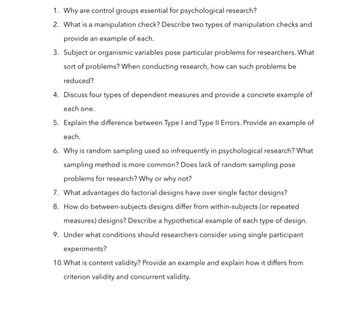 Solved 1. Why are control groups essential for psychological