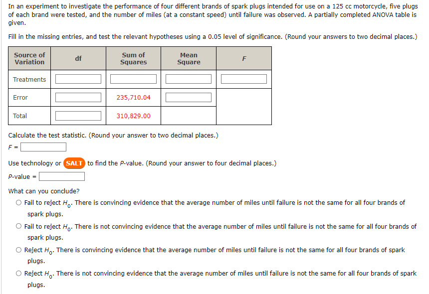 Solved In an experiment to investigate the performance of | Chegg.com