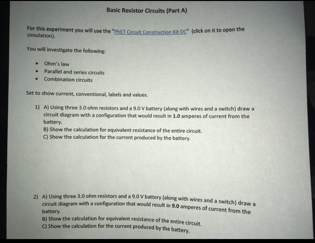 Solved Basic Resistor Circuits Part A For This Experime Chegg Com