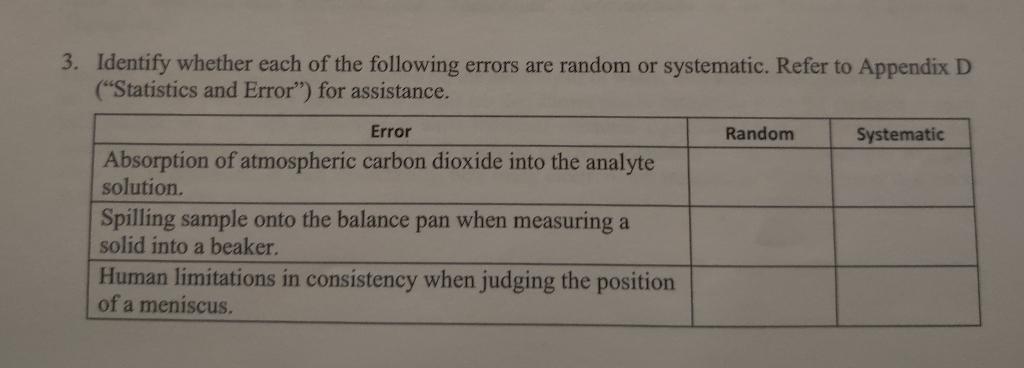 Solved 3. Identify whether each of the following errors are | Chegg.com