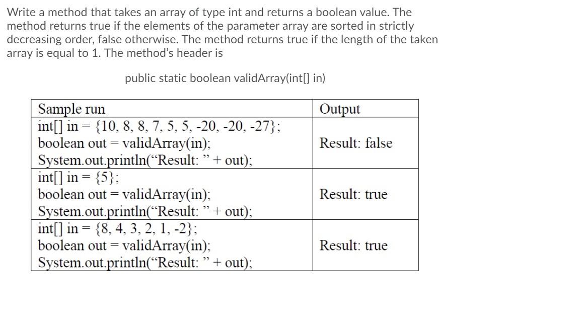 Solved Write a method that takes an array of type int and | Chegg.com