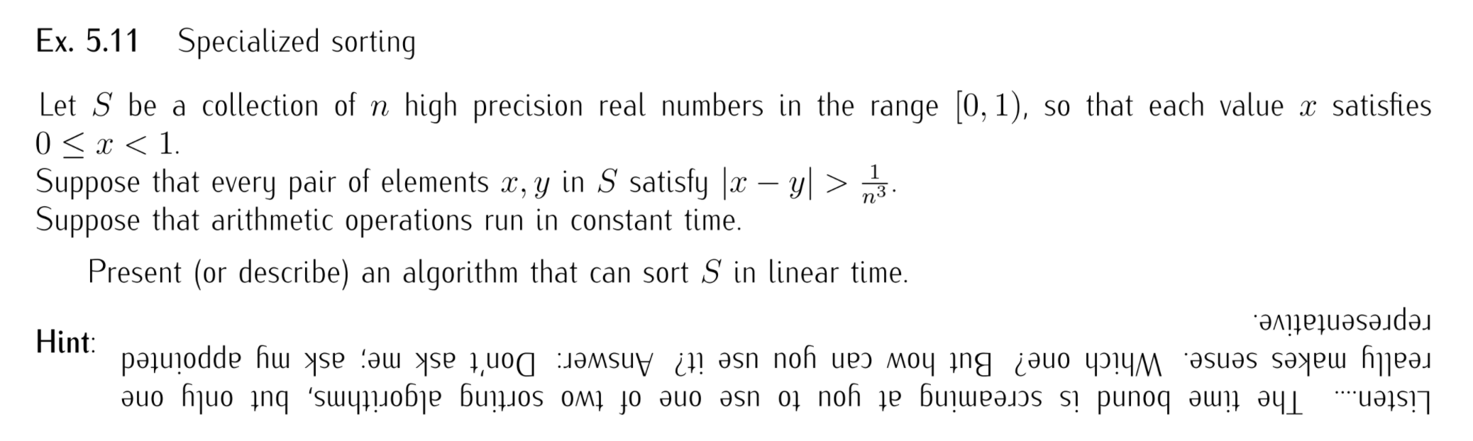 Solved Ex. 5.11 Specialized sorting Let S be a collection of