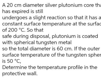 Solved A 20 cm diameter silver plutonium core tha has | Chegg.com