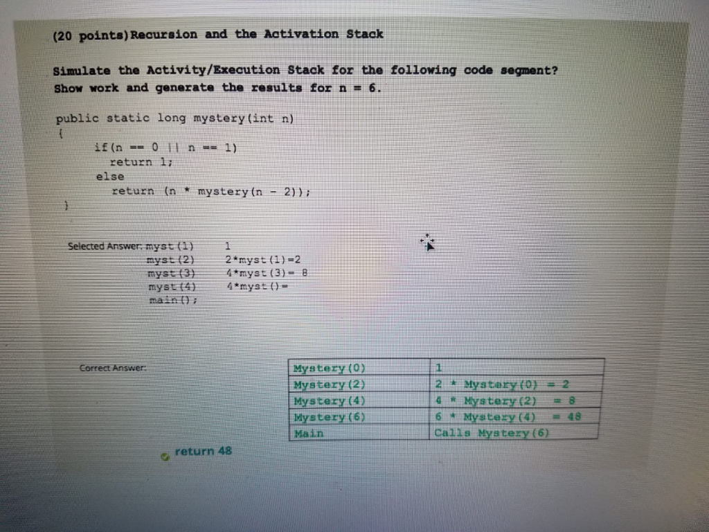 Solved (20 points) Recursion and the Activation Stack | Chegg.com