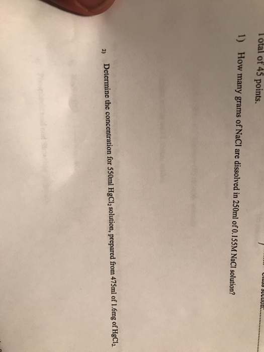 Solved How Many Grams Of NaCl Are Dissolved In 250ml Chegg Com