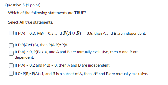 Solved Which of the following statements are TRUE? Select | Chegg.com