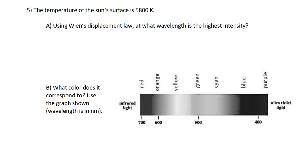 Solved 5) The temperature of the sun's surface is 5800 K. A) | Chegg.com
