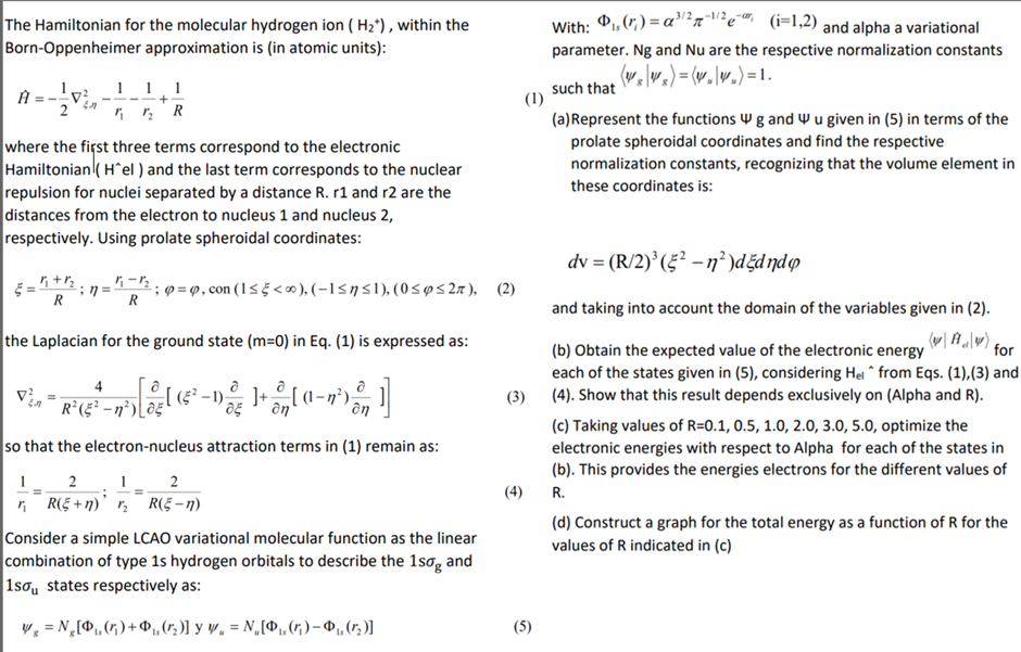 Solved The Hamiltonian for the molecular hydrogen ion (H2+), | Chegg.com